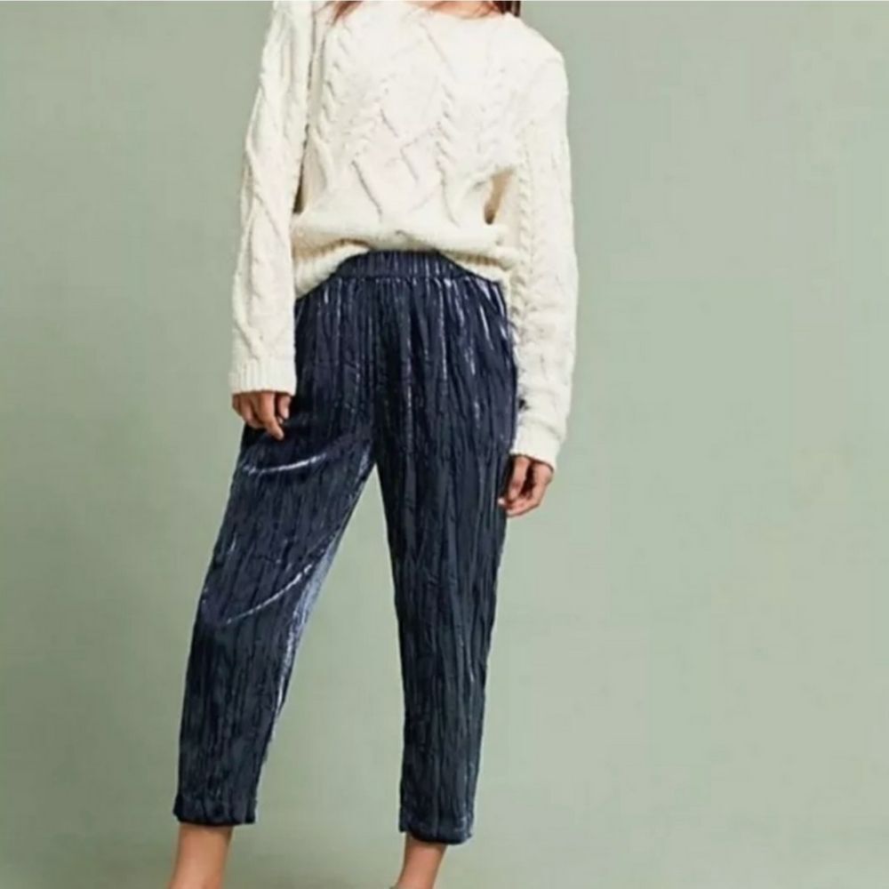 Ett:twa Navy Crushed Velvet Velour Pants Sz L